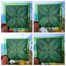 Stained Glass set of 4 green Kiln fired decorative handmade  pieces