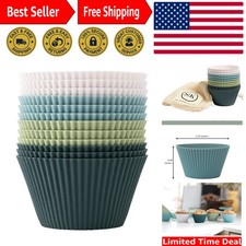 Eco-Friendly 12 Jumbo Silicone Baking Cups - Dishwasher Safe & Colorful Designs