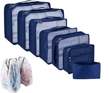 10pcs Travel Packing Cubes Travel Luggage Suitcase Storage Blue Bags Clothes