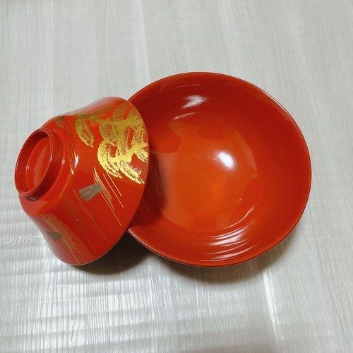 Vermilion lacquered soup - , bowl