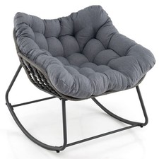 COSTWAY Outdoor Rocking Chair Oversized Patio PE Wicker Egg Chair-Grey