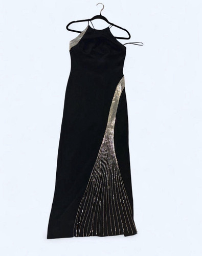 Black satin halter - satin, gown