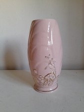  Vintage Pink & Gold Kensington Ware Springtime York Flower Vase 26 X 10cm VGC