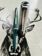 Parker 51 Aerometric Fountain Pen, 14k Oblique nib, Lustraloy cap,serviced,1950s