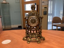 French Baroque Style German Brass Mantel Clock.