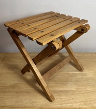 Vintage Rustic Small Folding Mini Wooden Table Plant Stand Slatted Height 23 cm