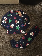 New boys primark navy blue Christmas xmas pjs pyjamas 5-6 years