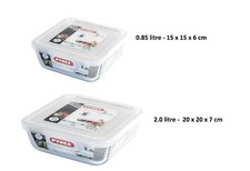Pyrex 2 pcs Square Cook & Freeze Glass Dishes with Plastic Lids -Transparent