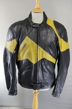 RICHA BLACK, YELLOW & SILVER LEATHER BIKER JACKET WITH THERMAL LINING 42 INCH
