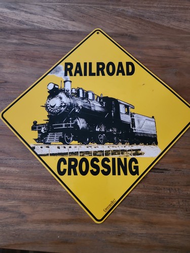 Railroad crossing tin sign - railroad,