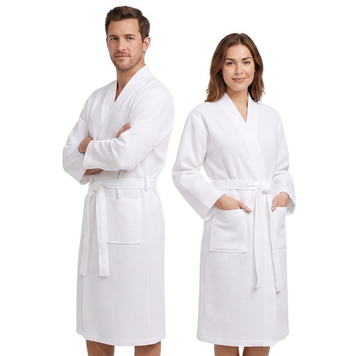 Unisex white waffle bathrobe - unisex,