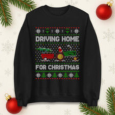 Santa Tractor Driving Home for Christmas Jumper, Funny Farmer Xmas Sweatshirt