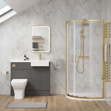 Complete 1100mm Grey Vanity WC Unit Brass Offset Quad Shower Suite LH 1200x900