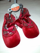 New TU Baby Girl Red Pre Walker Shoes Bow Detail / Velvet Feel Age 12-18 Mths