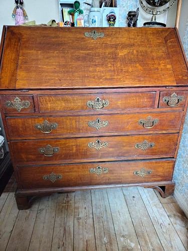Antique brown wood drop front - brown,