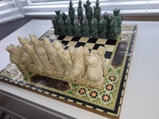 vintage chess set,board and chinese figures.