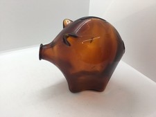 Amber Glass Pig Box Money Bank British Mid Century Design by Cascade