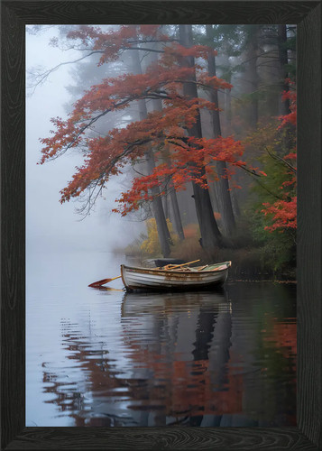 Autumn lake boat - autumn, scene