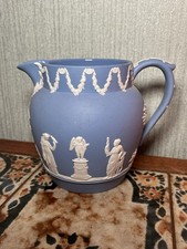 Rare Wedgewood Jasperware Pitcher ER Stamped 1952 Blue White Coronation Vintage