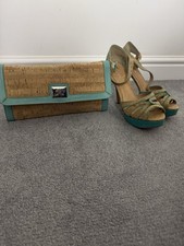 Green Aldo Matching Shoes And Bag Sandals Clutch Bag Leather And Suede High Heel