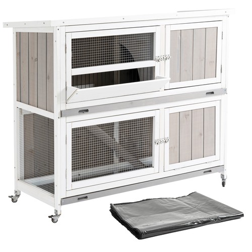 Pawhut two tier wooden - wooden, rabbit