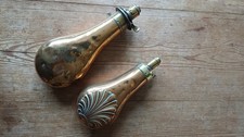 Two Antique Copper and Brass Power Flasks. Collectable untouched condition.