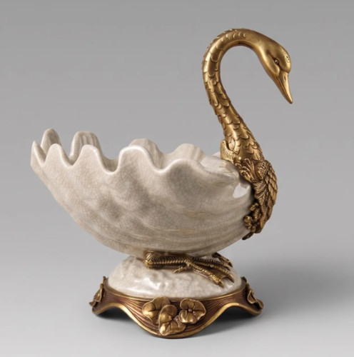 Bowl bronze porcelain swan - bronze,