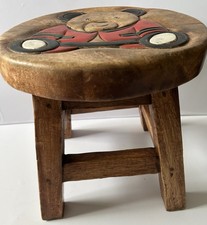 Children’s Rustic Wooden Teddy Bear Milking Stool – Brown – Vintage