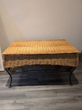 Vintage Bamboo Wicker Rattan Conservatory Coffee Table 30x18x18" Metal Legs CB12