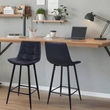 A Pair of Tall Bar Stools Faux Leather Seat Metal Leg Kitchen Counter Barstool