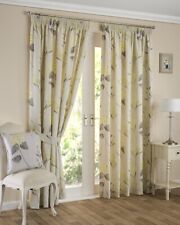 Sundour Ochre Grey Floral Curtains Hydrangea Country Cottage Lined 90" x 90" NEW