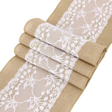 Time to Sparkle 5PCS 30x275cm Hessian Lace Table Runners Sewed Edge Vintage Jute