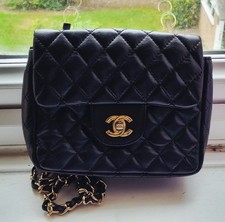 CHANEL Classic Gold Hardware Turn Lock Closure Shoulder Bag Mini Black Leather