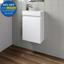 Gloss White Wall Hung 400mm Slimline Vanity Unit Basin Sink Cloakroom Bathroom