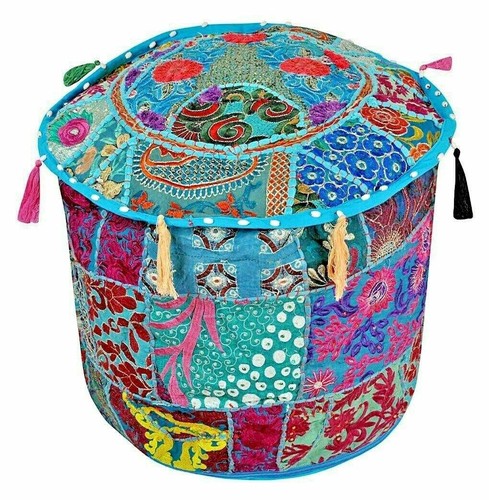 Indian vintage patchwork pouf - indian,