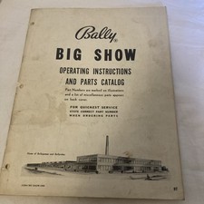Bally Big Show Pin Ball Machine operation instructions Parts Catalog Manual