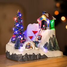 Christmas Village Scene Decoration Sledging Musical Moving Ornament Light Up