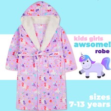 Kids Girls Novelty Unicorn Dressing Gown 7-8 9-10 11-12 13 Years Robe Fleece NEW