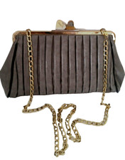 Marc B Womens Handbag Grey Cross Body Pleated Chain Patent Bag**READ NOTES**
