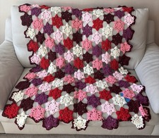 Beautiful Handmade Crochet Blanket Lace Motif Star Pink White Red Summer Granny