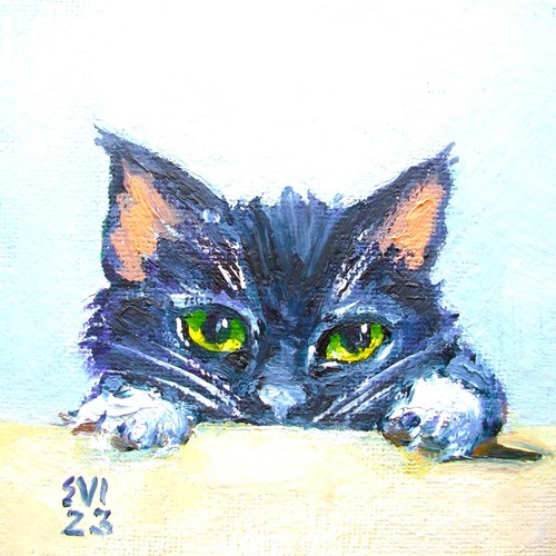 Black cat with green eyes - cat,