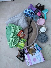dog starter kit, bed, toys, pen, treats, collar, harness, bowls etc
