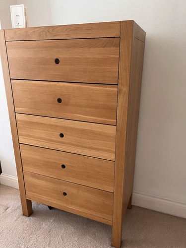 Solid oak drawer chest of - oak, 5-drawer