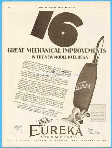 1927 eureka vacuum cleaner - eureka,