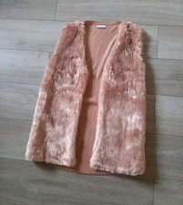 Aniston Nude Beige Faux Fur & Knit Waistcoat Gilet Body Warmer Smart Casual UK12