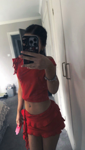 Women red piece ruffle - women's,