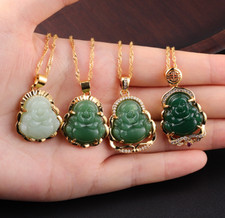 Jade Nice 24K Gold Lucky Buddha Pendant Necklace Stainless Steel Amulet Chinese