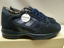 HOGAN INTERACTIVE WOMENS H FLOCK TRAINERS SNEAKERS SHOES NAVY SILVER NEW - UK 8
