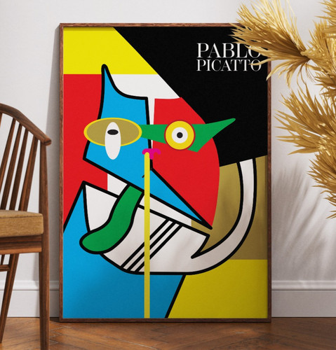 Cubist cat art print pablo - cubist, print:
