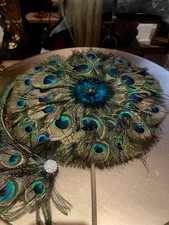 Vintage Peacock Feather Hand Made Antique Original Fan Wall Art